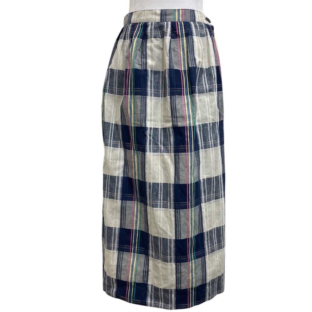 Celeste Sport Vintage Mod Style Linen Blend Plaid Button Side Midi Skirt